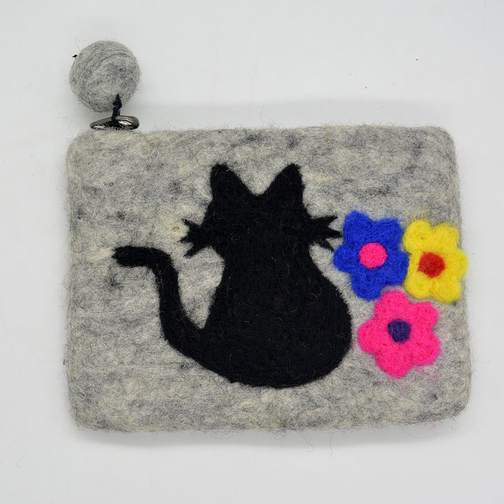 Grey Kitty Felt Zip Pouch for Safe Kids Devices