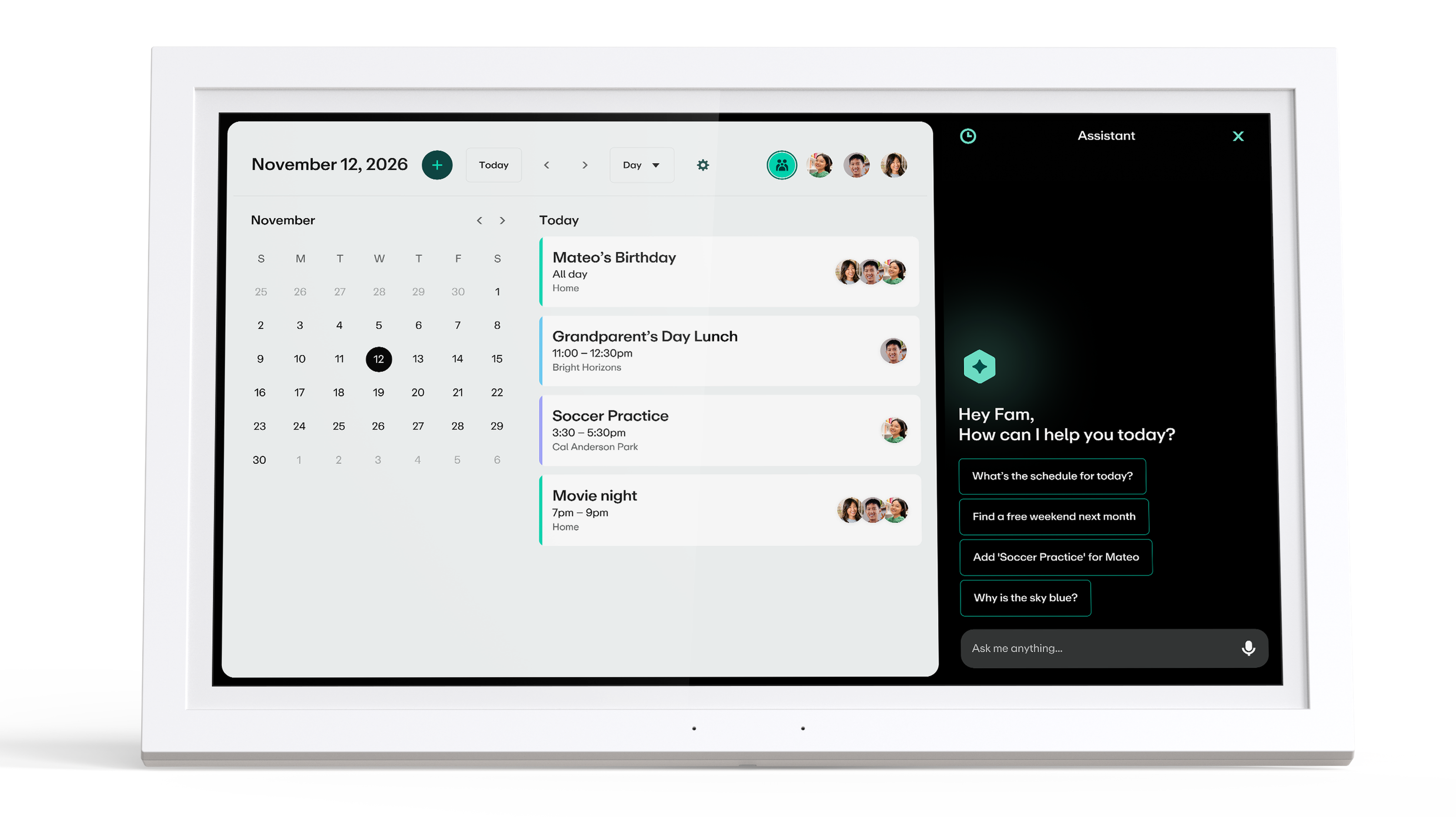 Family Hub calendar and Assistant on the 15.6” touchscreen display