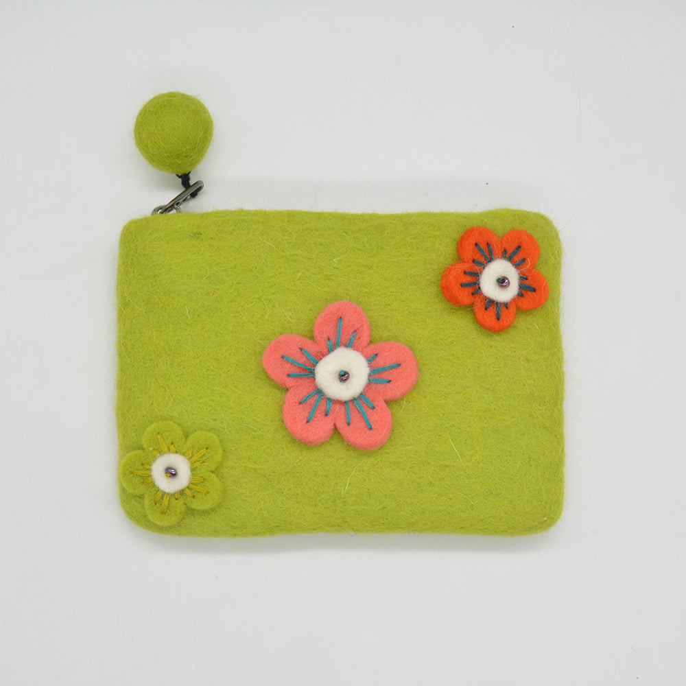 Lime Blossom Felt Zip Pouch for Safe Kids Devices